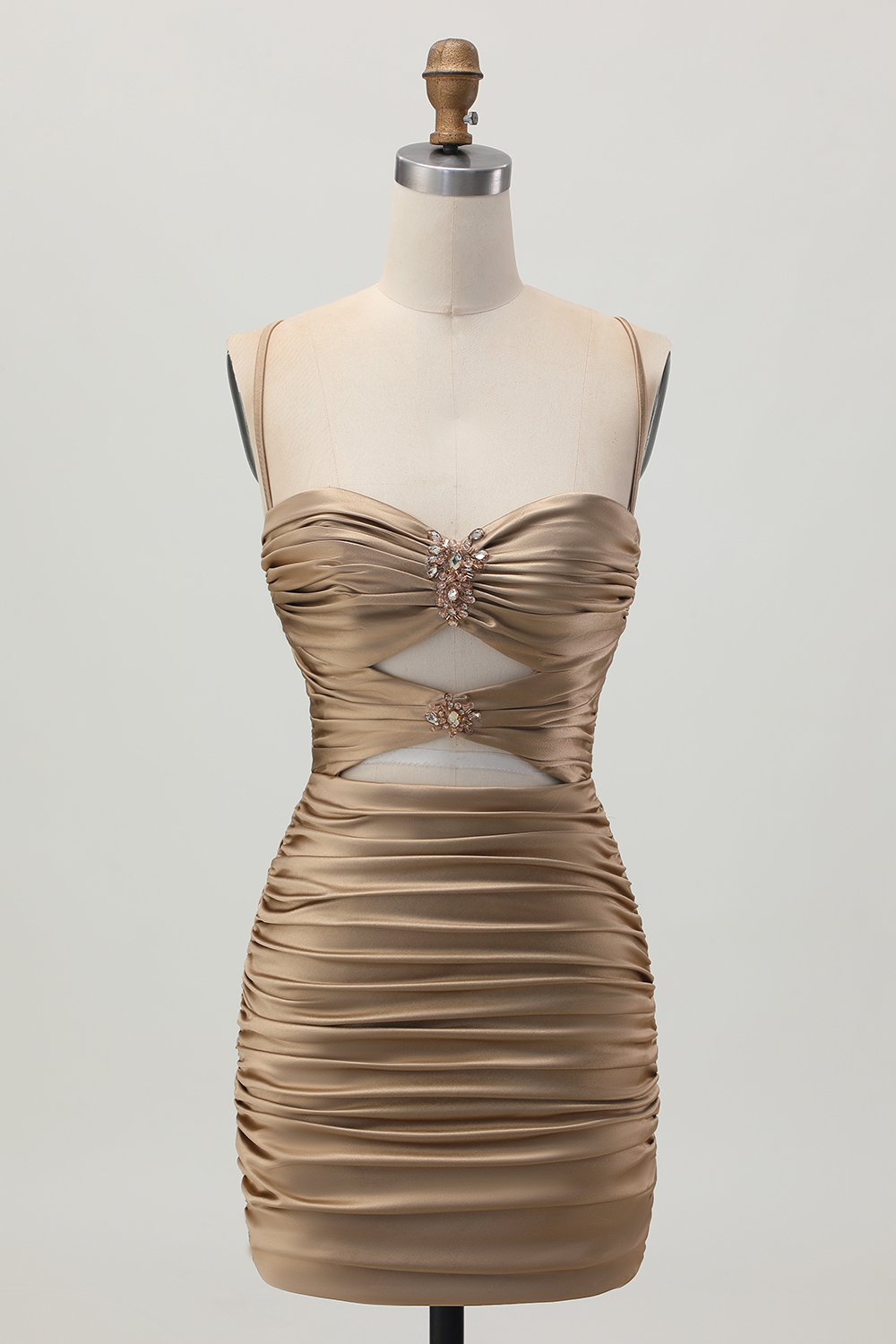 Blue Ruched Tight Spaghetti Straps Keyhole Short Homecoming Dress