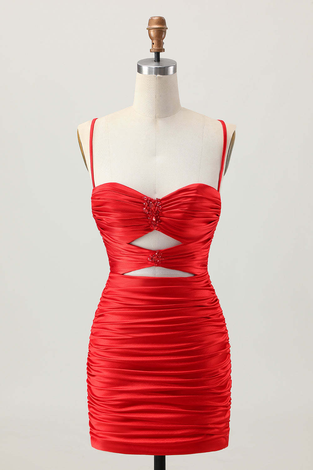 Blue Ruched Tight Spaghetti Straps Keyhole Short Homecoming Dress