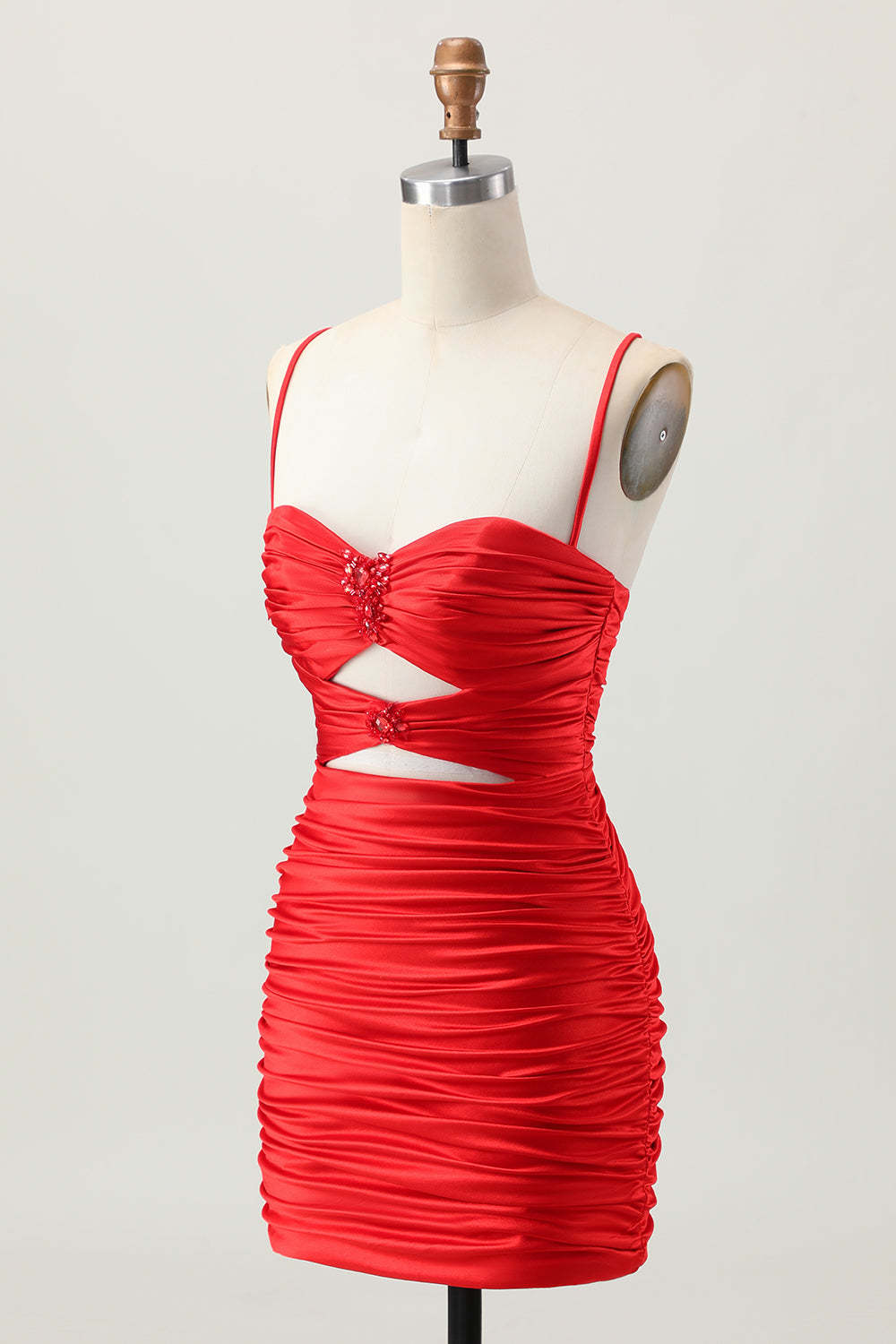 Blue Ruched Tight Spaghetti Straps Keyhole Short Homecoming Dress