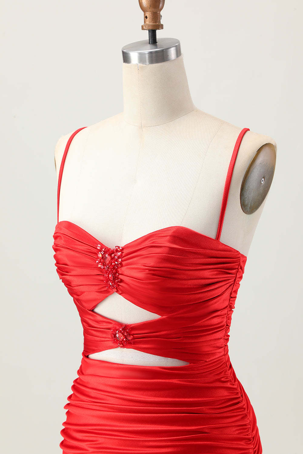 Blue Ruched Tight Spaghetti Straps Keyhole Short Homecoming Dress