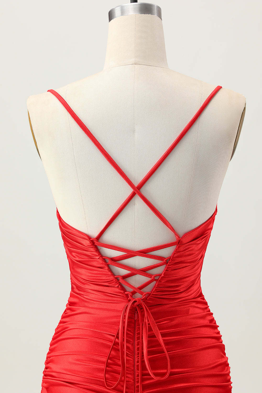 Blue Ruched Tight Spaghetti Straps Keyhole Short Homecoming Dress