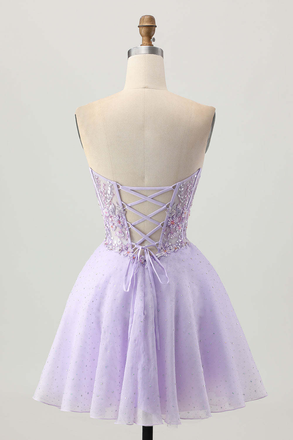 Sparkly Beaded Lilac Strapless Corset Short Homecoming Dress with Apppliques