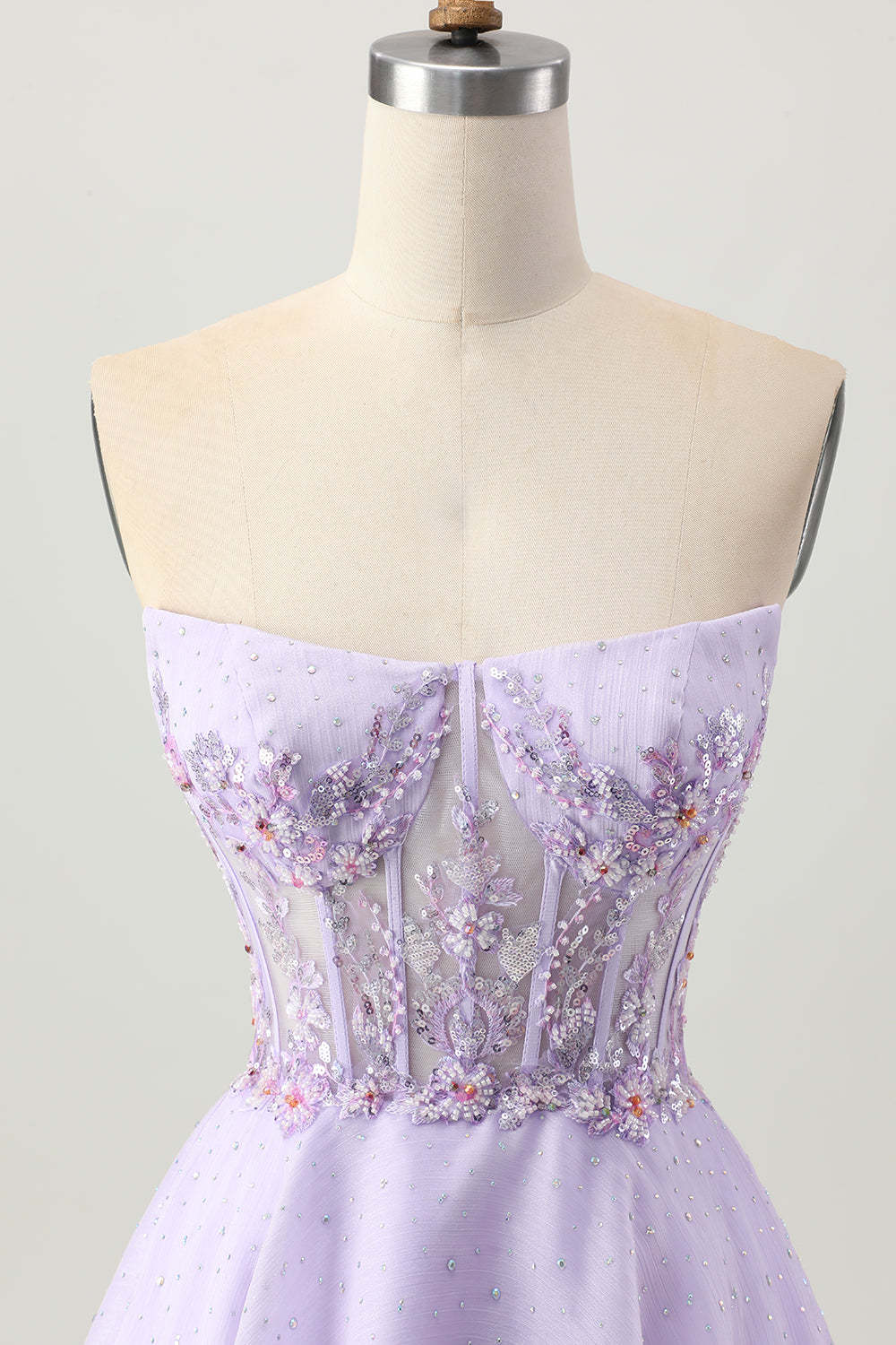 Sparkly Beaded Lilac Strapless Corset Short Homecoming Dress with Apppliques