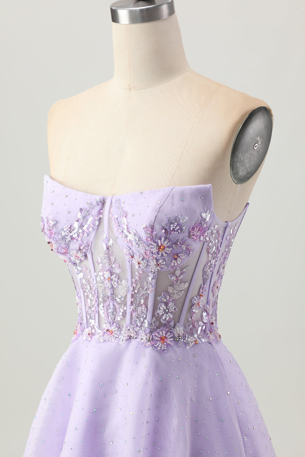 Sparkly Beaded Lilac Strapless Corset Short Homecoming Dress with Apppliques