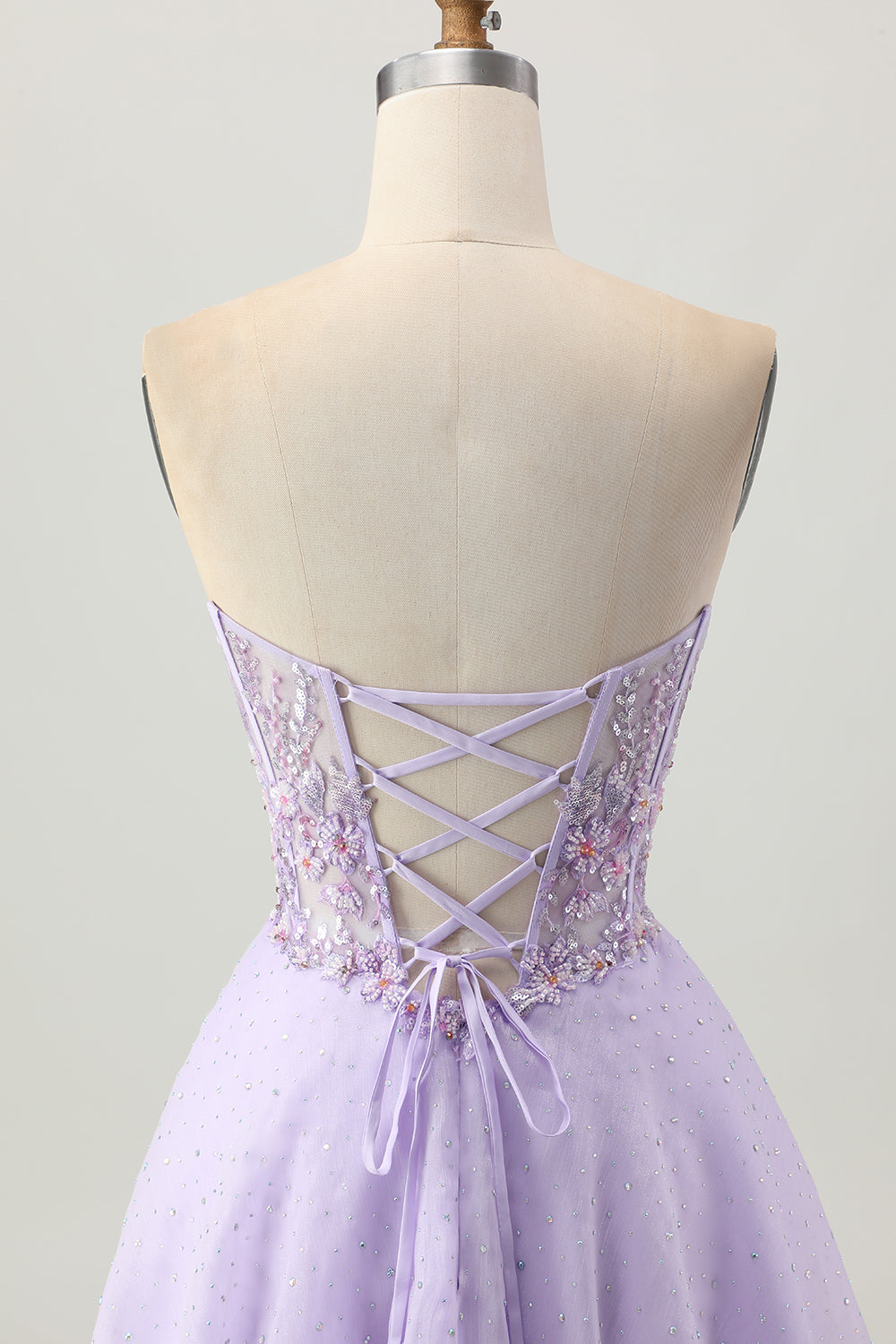 Sparkly Beaded Lilac Strapless Corset Short Homecoming Dress with Apppliques