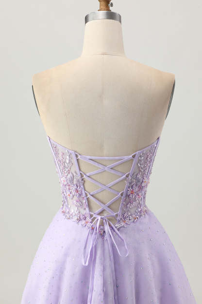 Sparkly Beaded Lilac Strapless Corset Short Homecoming Dress with Apppliques
