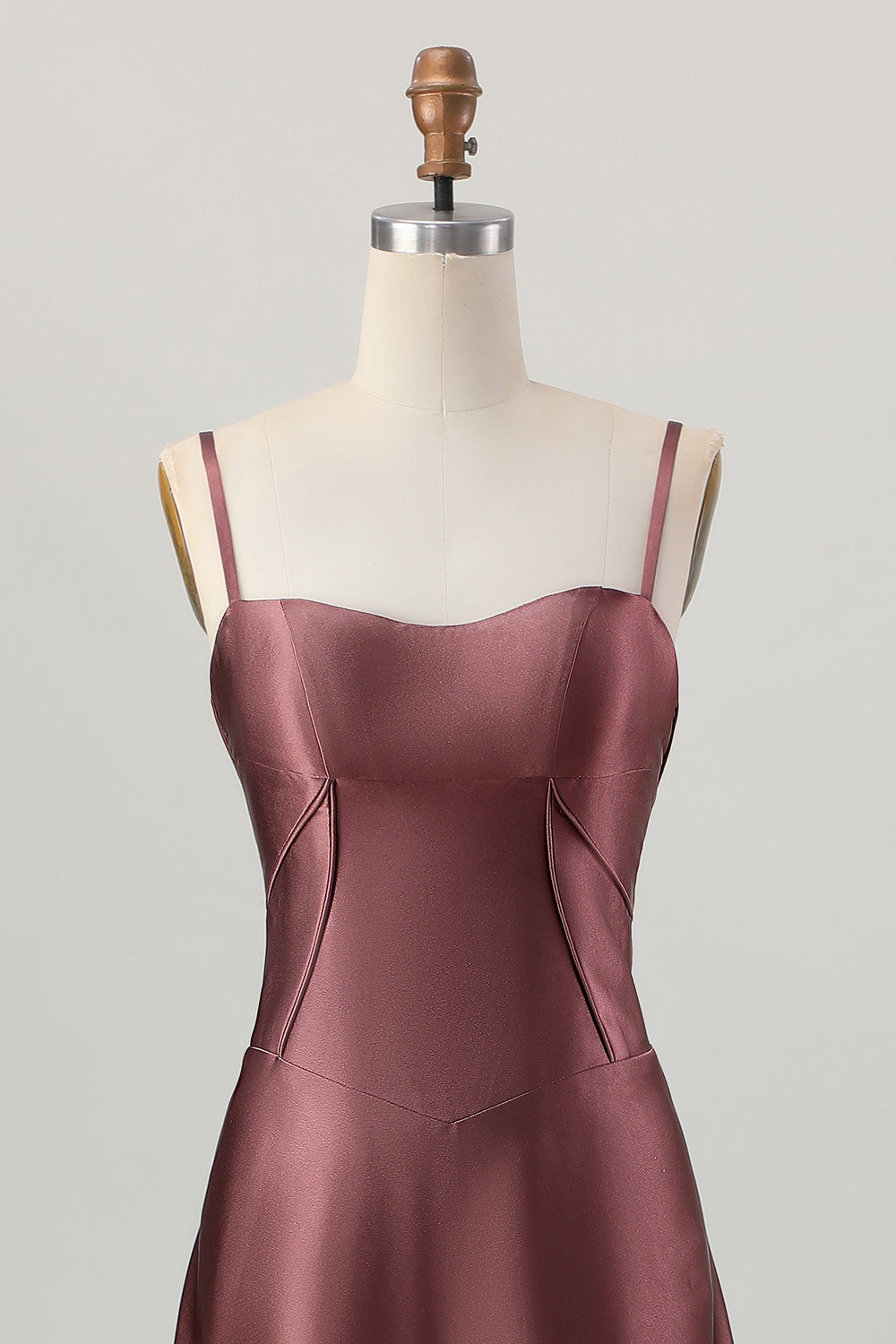 Satin A Line Coffee Corset Lace Up Back Maxi Bridesmaid Dress