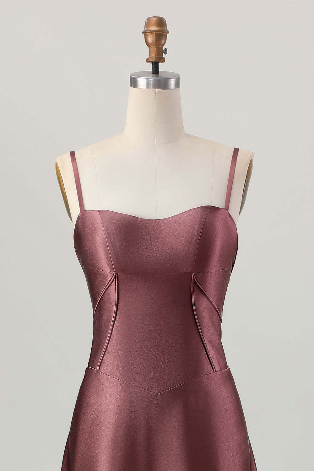 Satin A Line Coffee Corset Lace Up Back Maxi Bridesmaid Dress