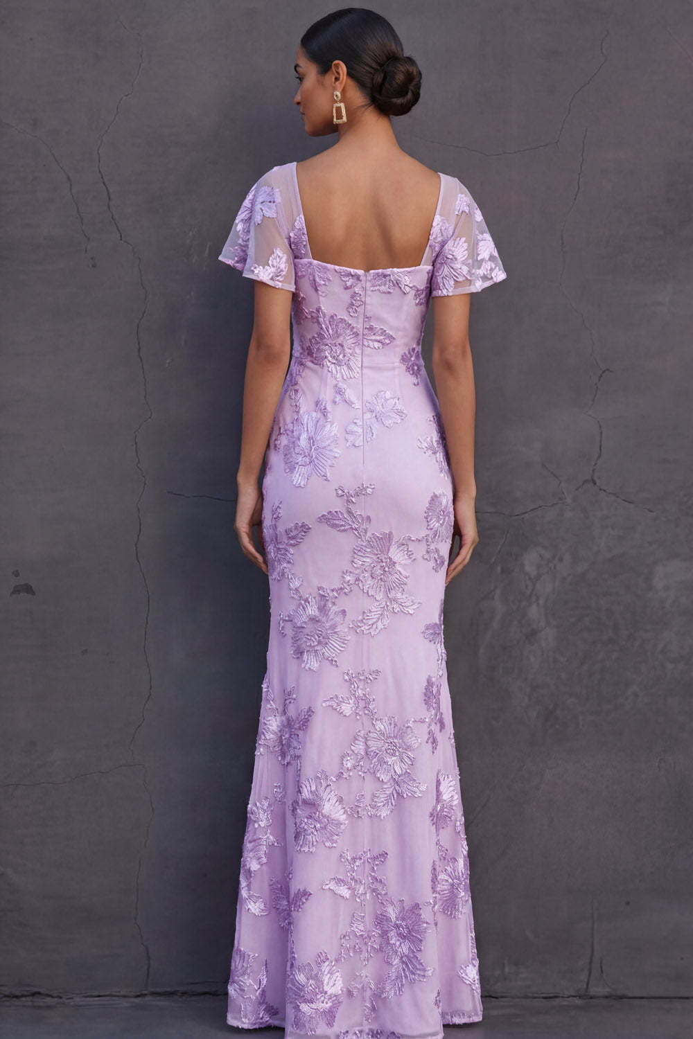 Light Blue Mermaid Floral Appliqued Long Formal Dress with Sleeves