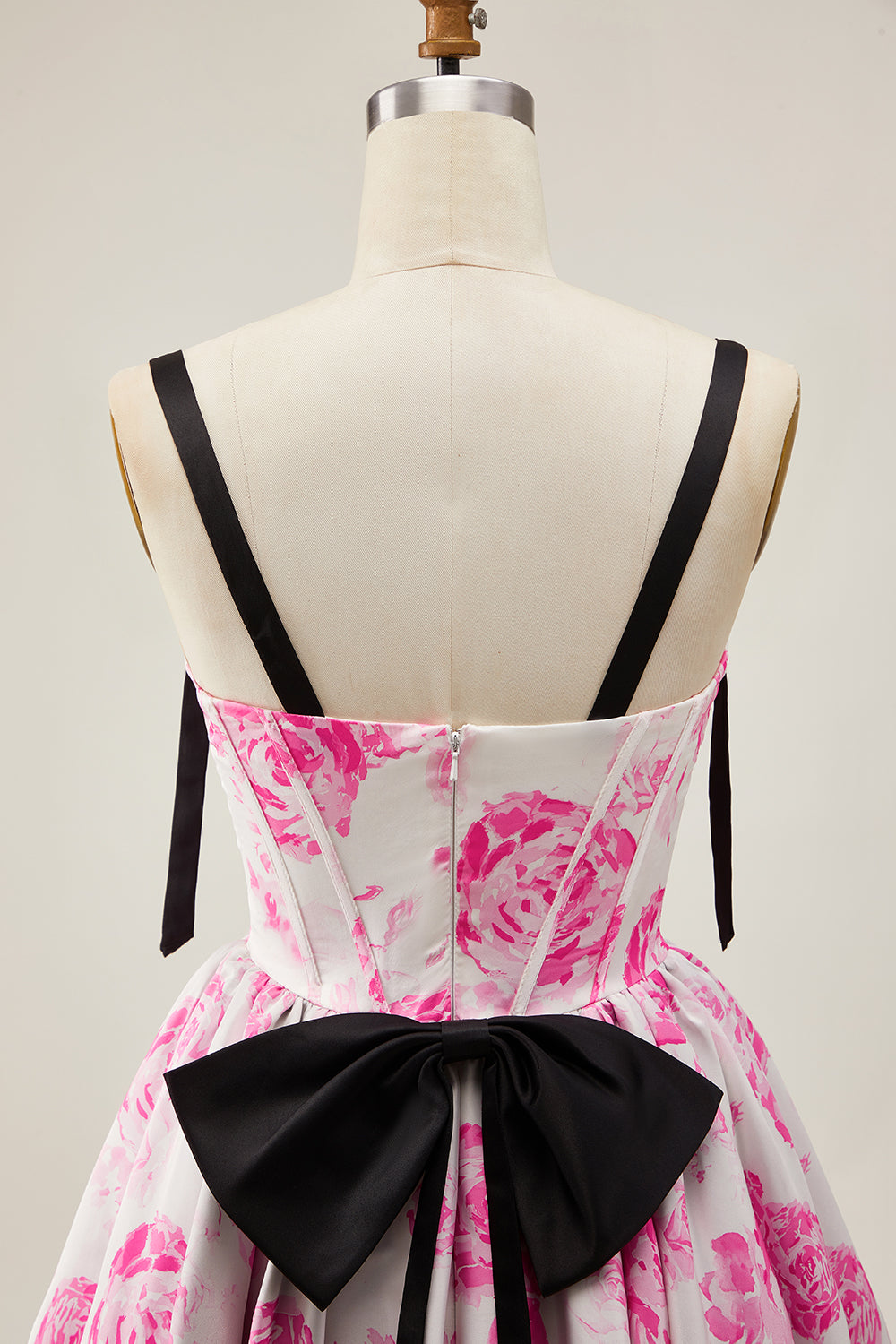 Cute White Fuchsia A Line Corset Floral Short Homecoming Dress with Bow