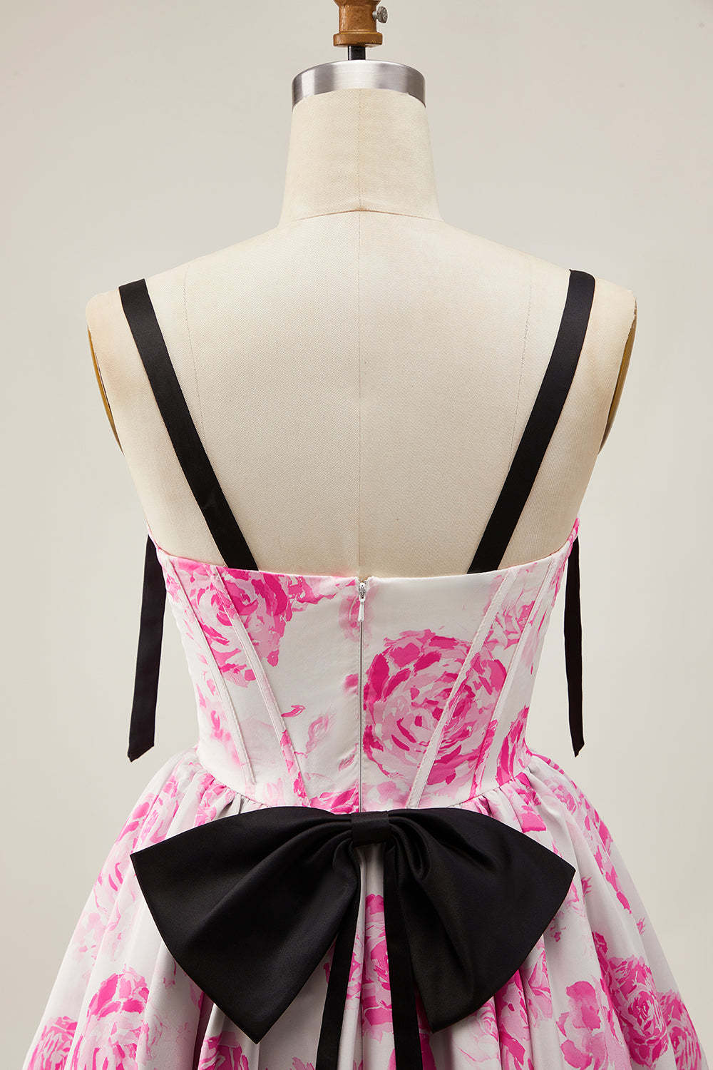 Cute White Fuchsia A Line Corset Floral Short Homecoming Dress with Bow