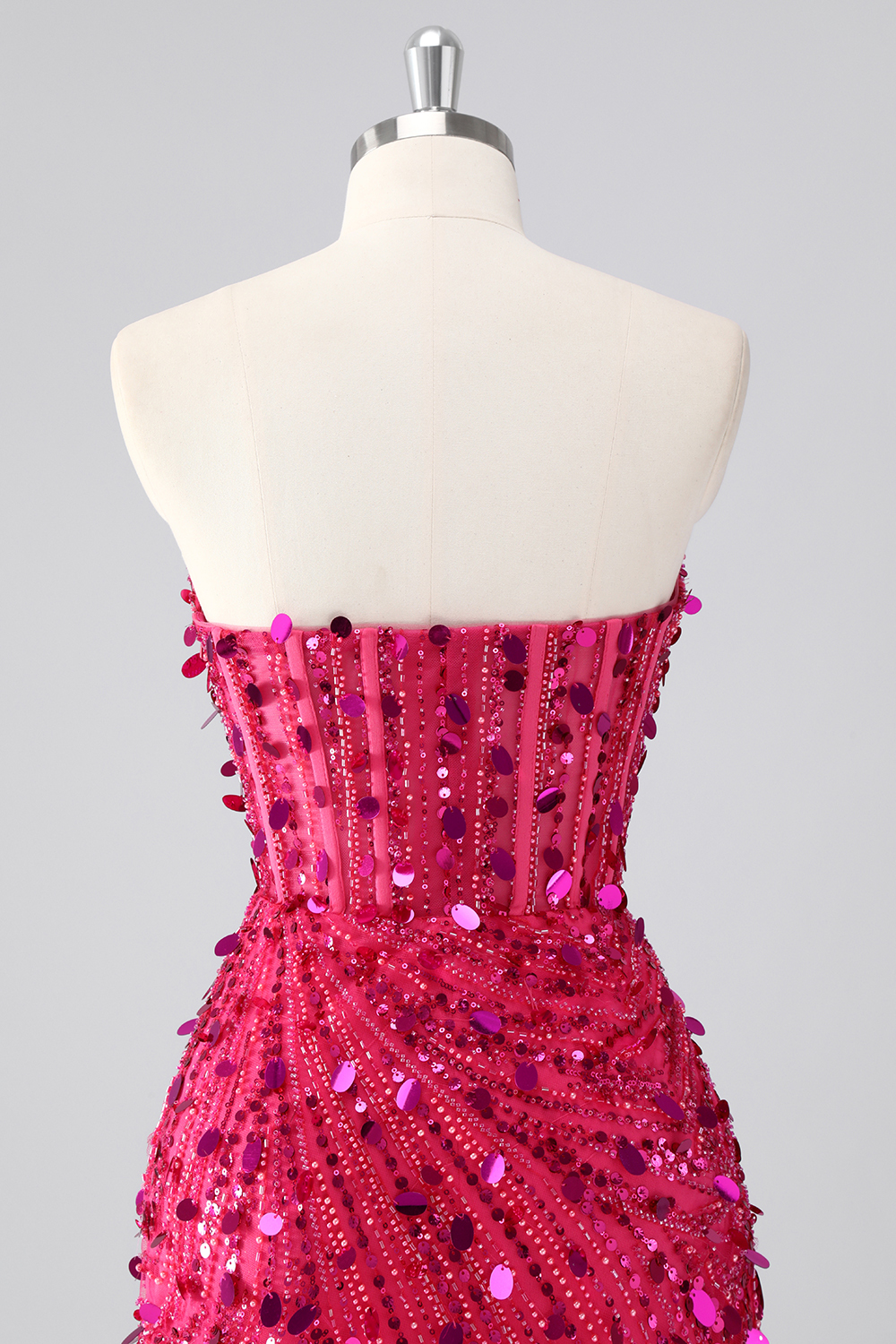 Sparkly Sequins Fuchsia Corset Bodycon Sweetheart Short Homecoming Dress