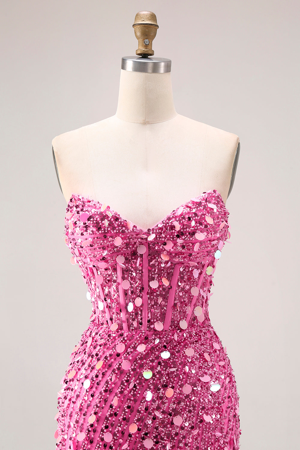 Sparkly Golden Sequin Sweetheart Maxi Corset Prom Dress with Slit