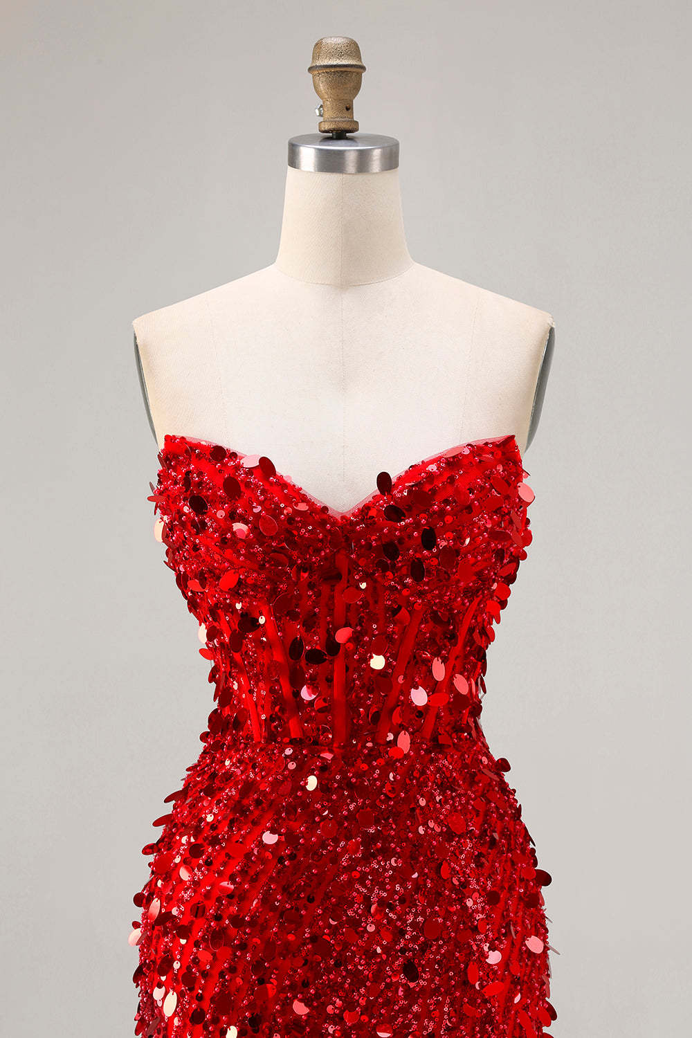 Sparkly Golden Mermaid Backless Beaded Long Corset Prom Dress with Slit