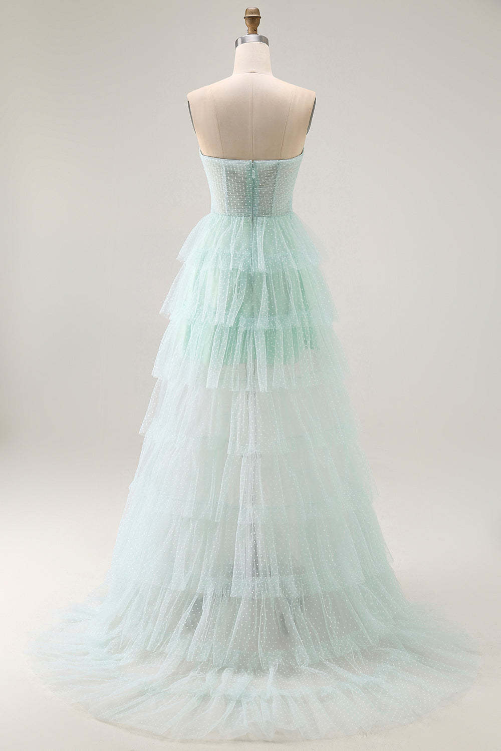 Light Green Tiered Sweetheart Long Prom Dress with Slit