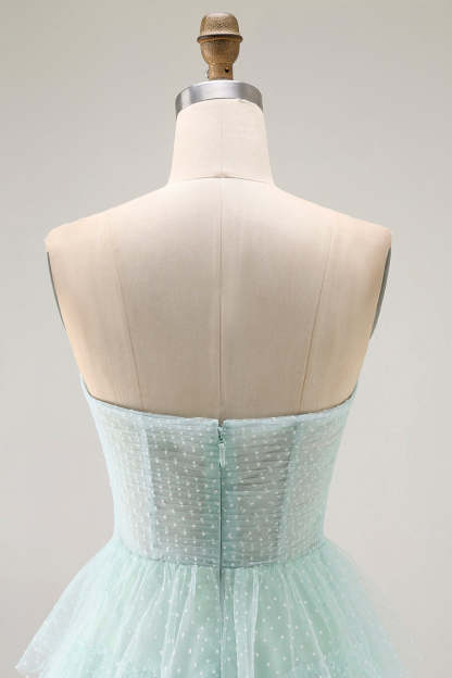 Light Green Tiered Sweetheart Long Prom Dress with Slit