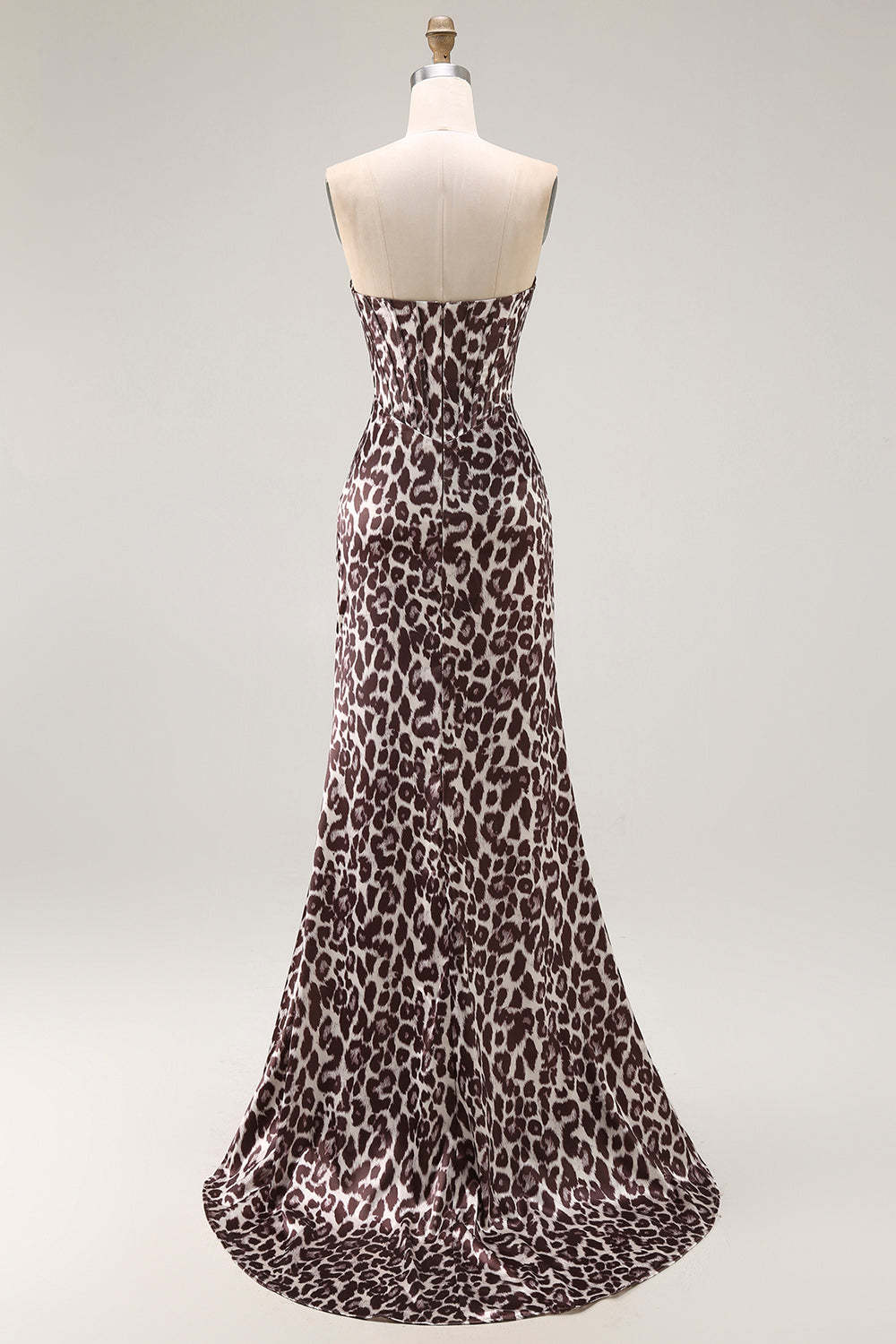 Coffee Leopard Corset Mermaid Sweetheart Long Prom Dress with Slit