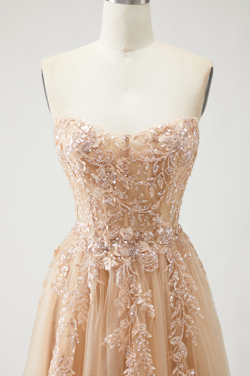 Sparkly Purple Floral Sequins Long Prom Dress with Detachable Sleeves