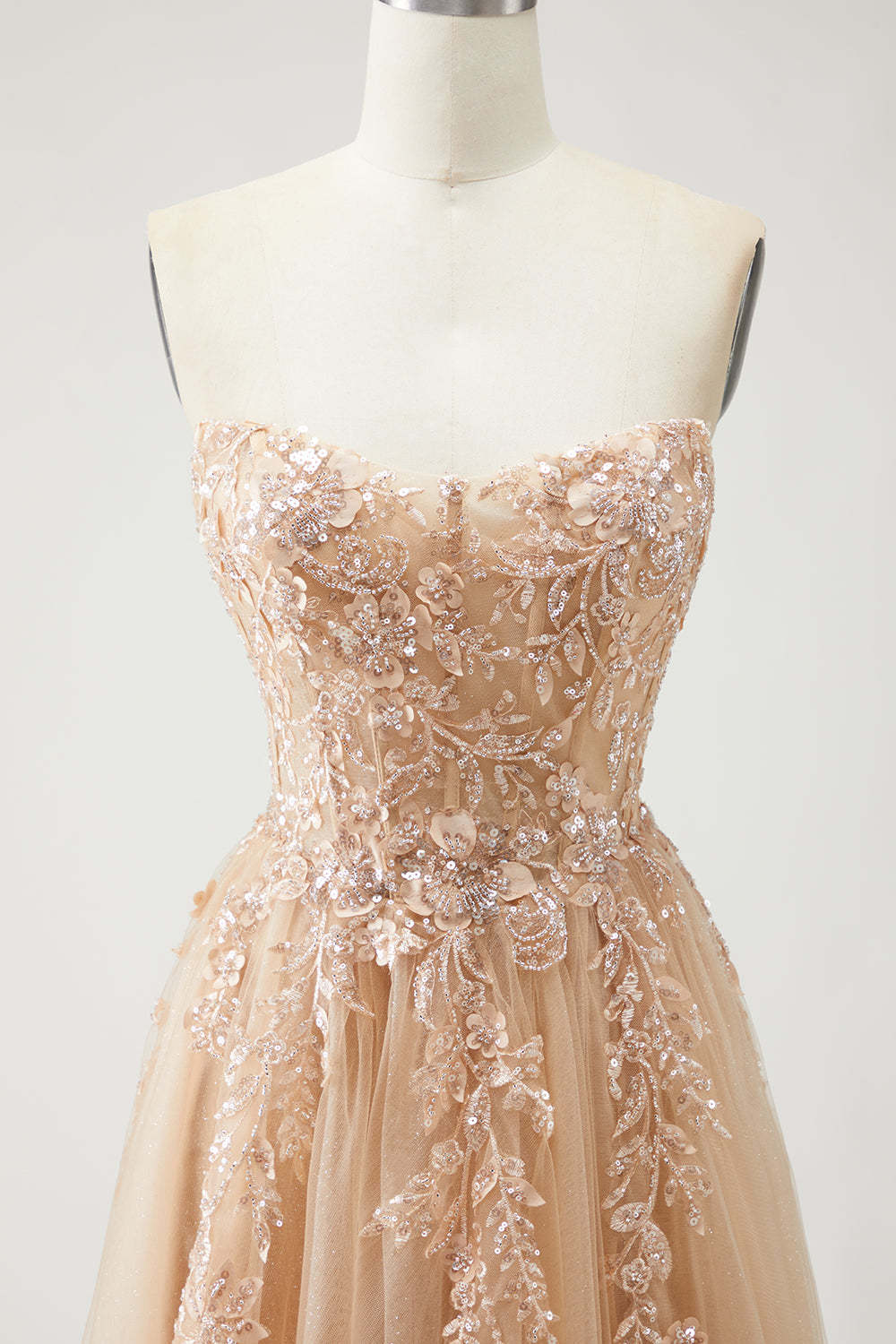 Sparkly Purple Floral Sequins Long Prom Dress with Detachable Sleeves