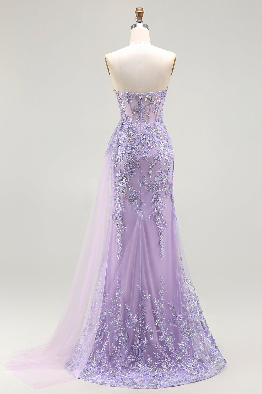 Sparkly Floral Purple Sequin Mermaid Long Corset Prom Dress with Slit