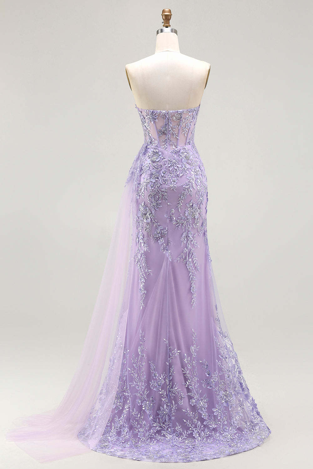 Sparkly Floral Purple Sequin Mermaid Long Corset Prom Dress with Slit