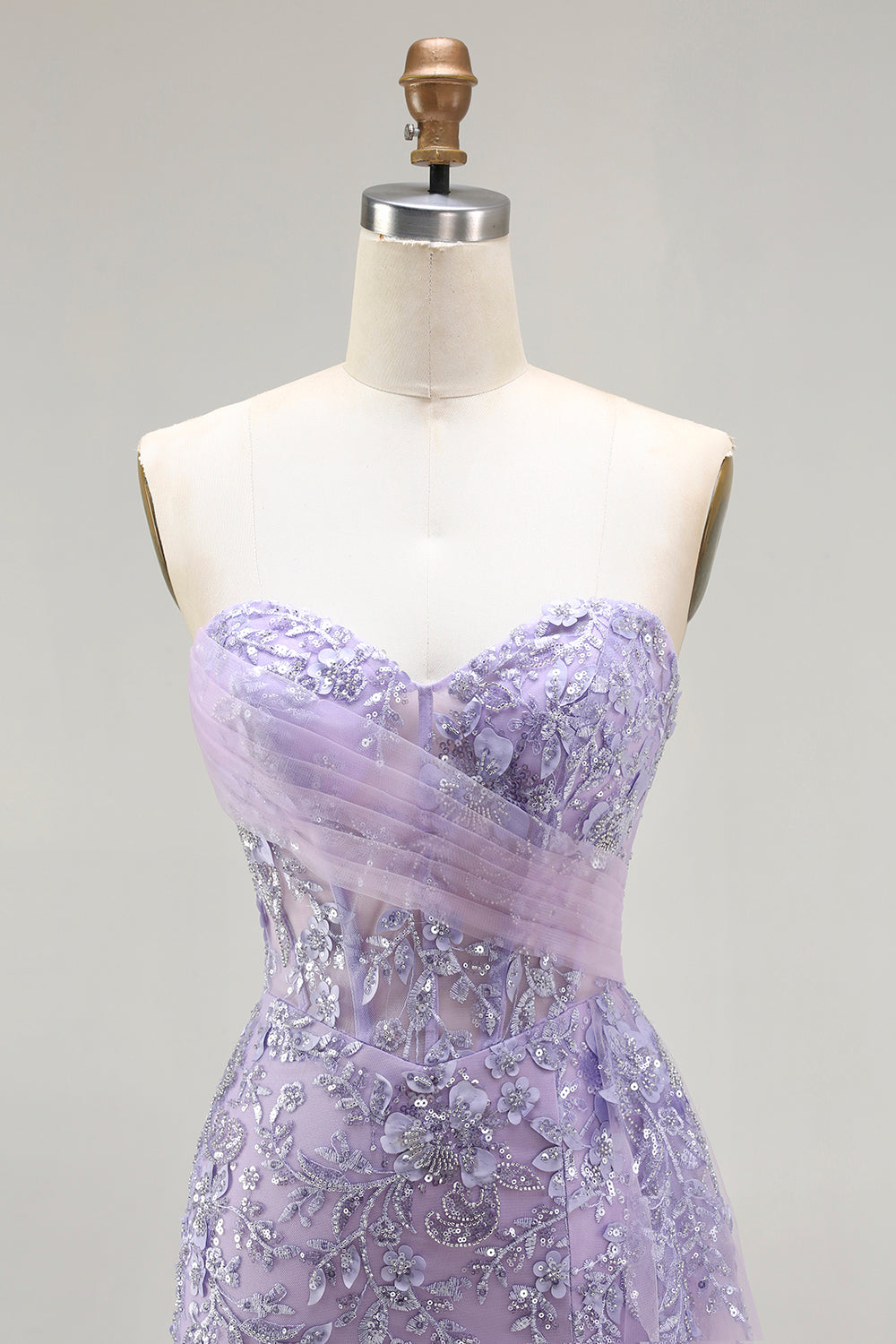 Sparkly Floral Purple Sequin Mermaid Long Corset Prom Dress with Slit