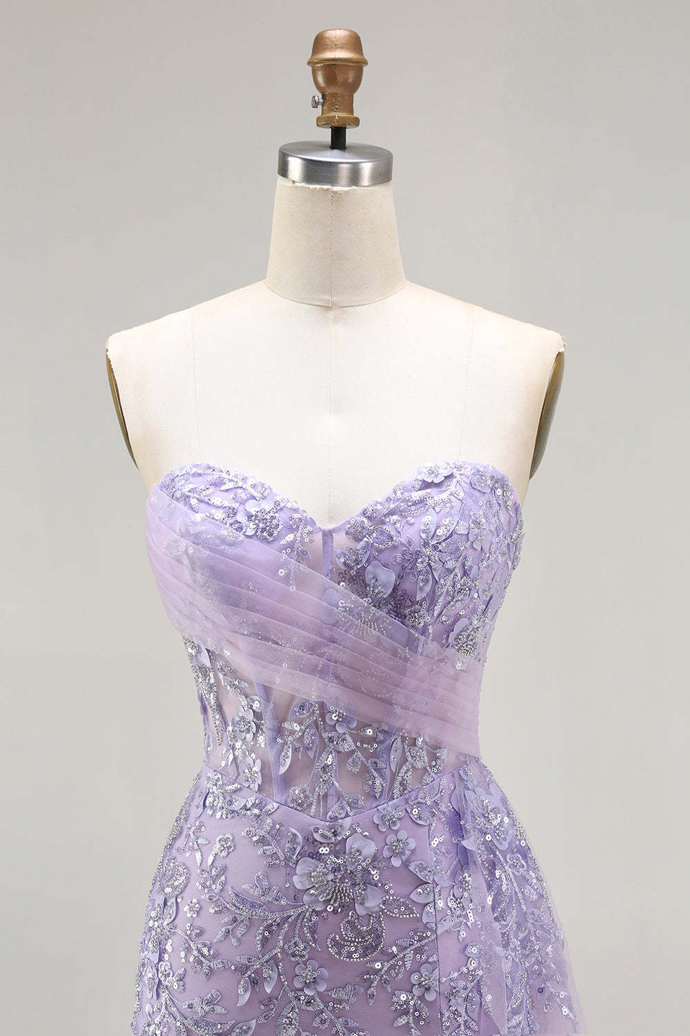 Sparkly Floral Purple Sequin Mermaid Long Corset Prom Dress with Slit