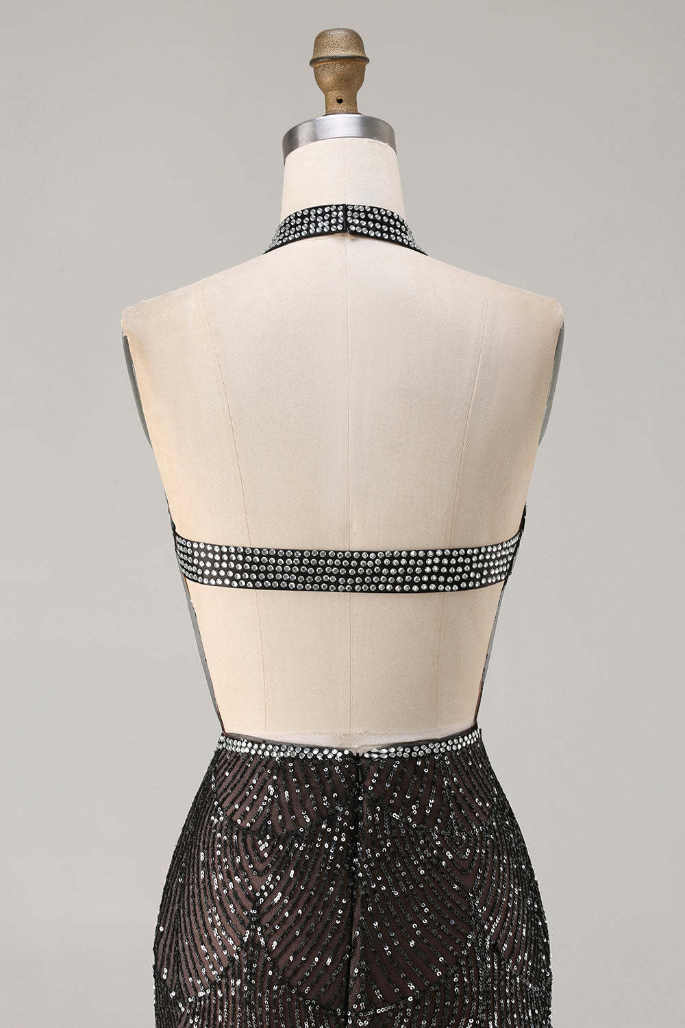 Sparkly Black Halter Neck Sequins Mermaid Long Prom Dress with Slit