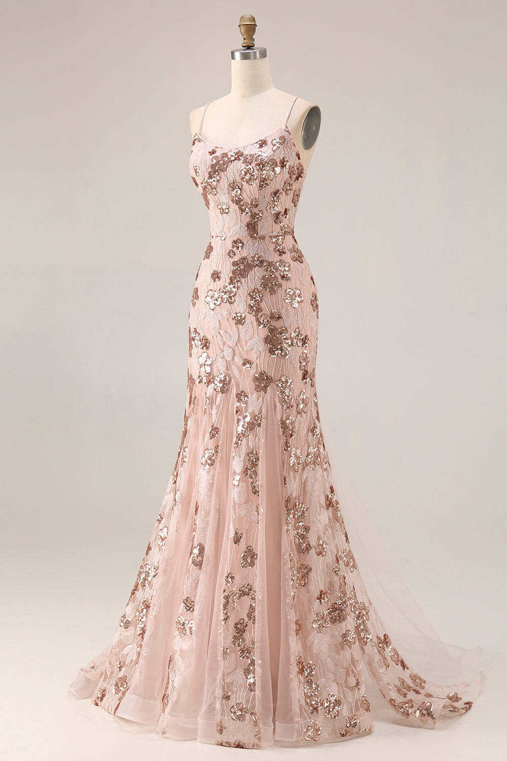 Sparkly Floral Rose Golden Sequins Mermaid Long Prom Dress with Beading