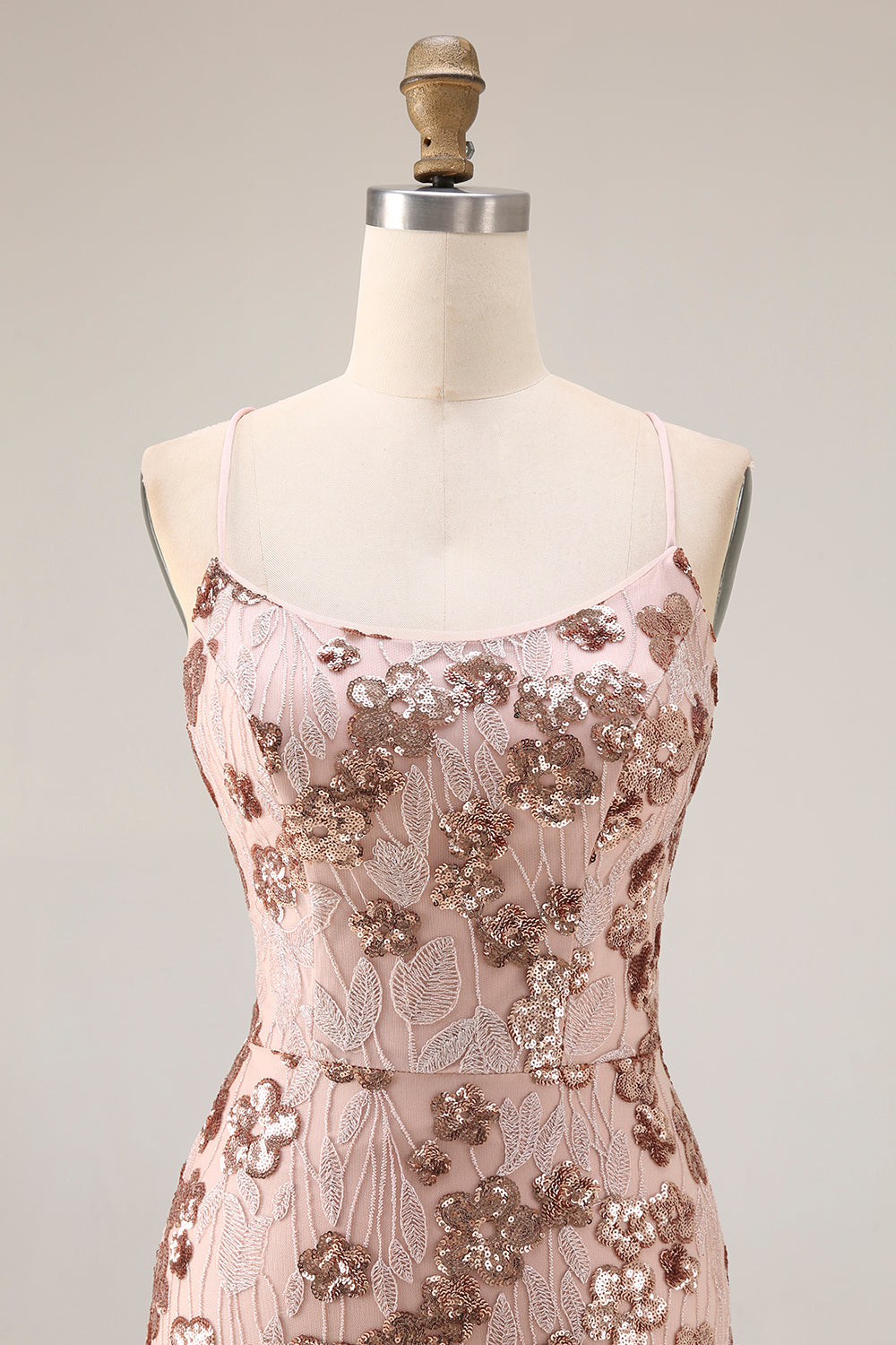 Sparkly Floral Rose Golden Sequins Mermaid Long Prom Dress with Beading