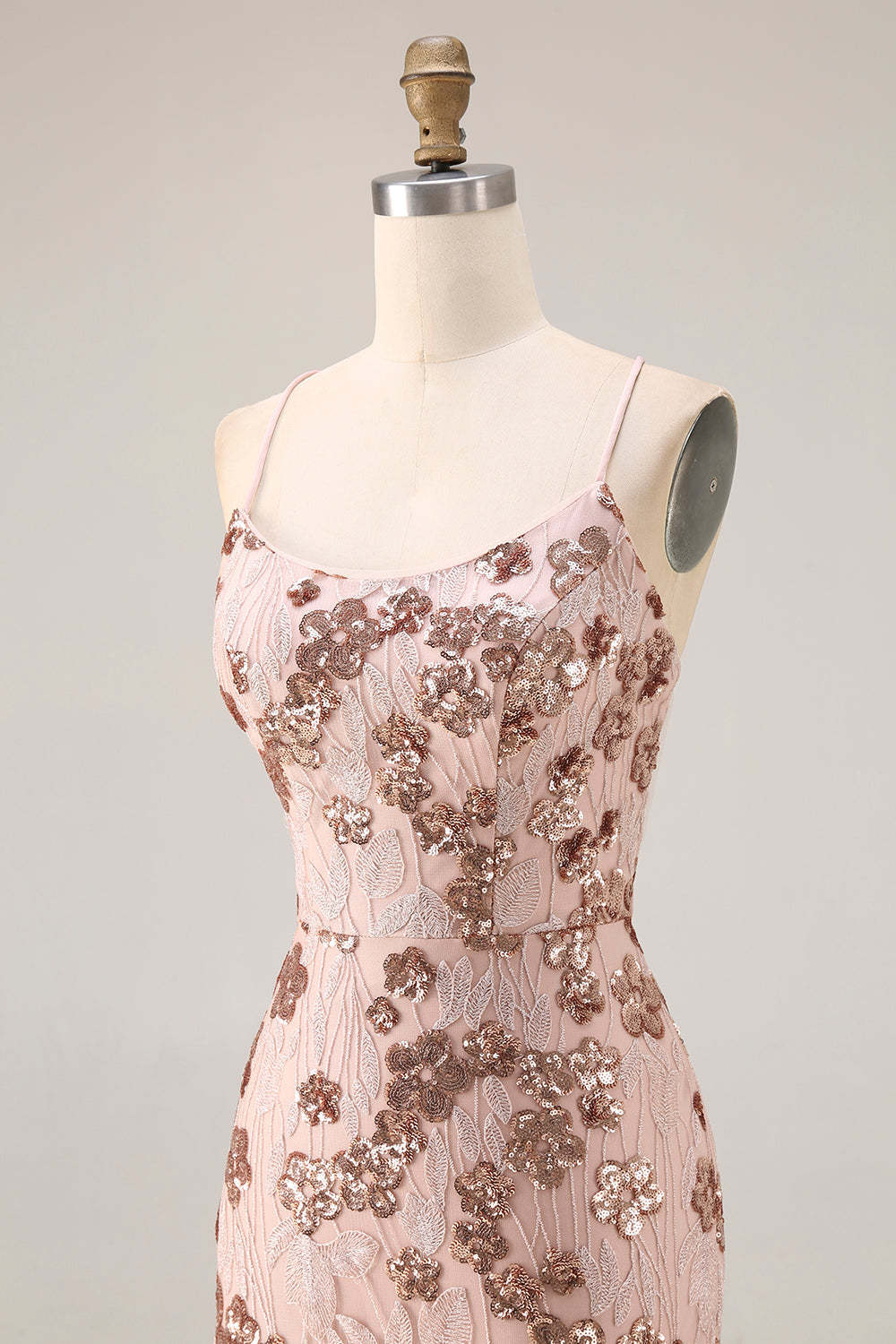 Sparkly Floral Rose Golden Sequins Mermaid Long Prom Dress with Beading