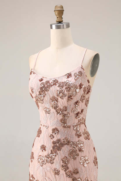 Sparkly Floral Rose Golden Sequins Mermaid Long Prom Dress with Beading