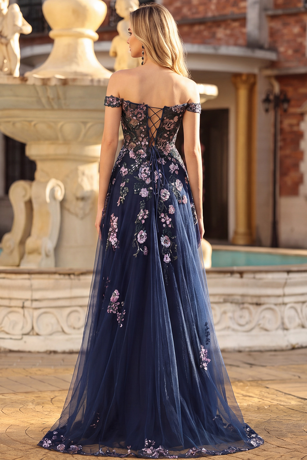 Sparkly Floral Dark Green A Line Tulle Corset Long Prom Dress with Appliques