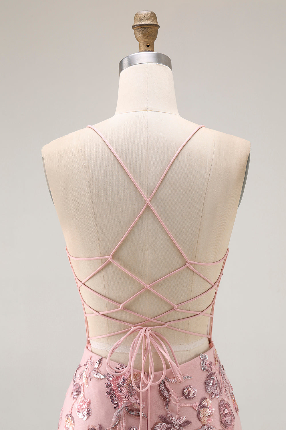 Sparkly Blush Floral Mermaid Corset Maxi Prom Dress