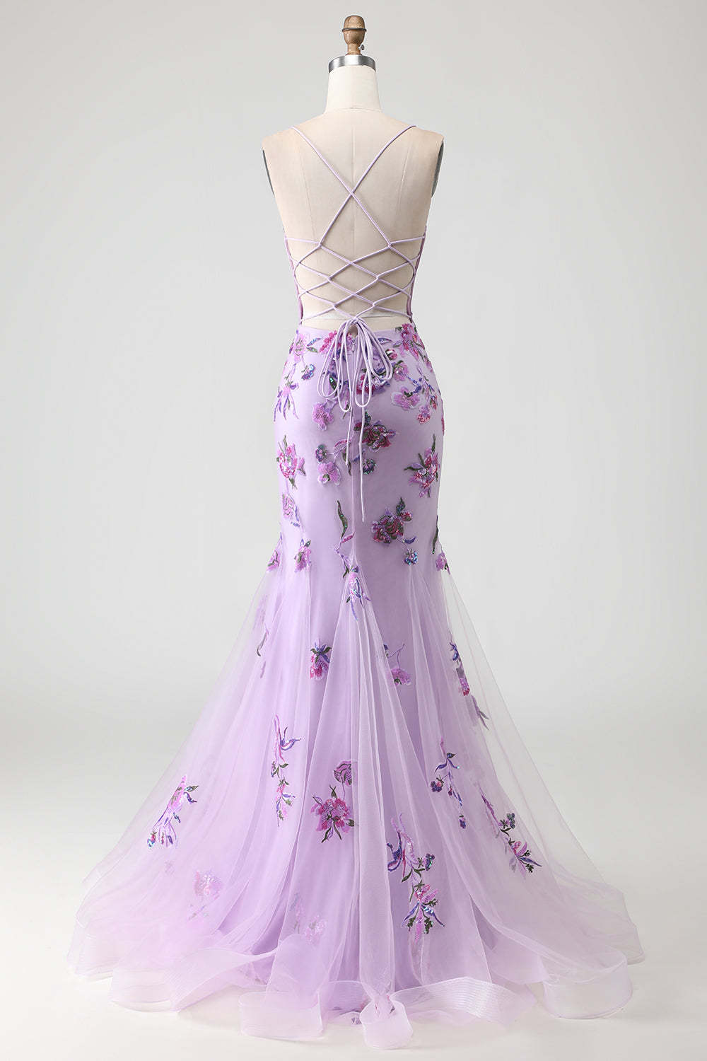 Sparkly Purple Floral Corset Mermaid Long Prom Dress