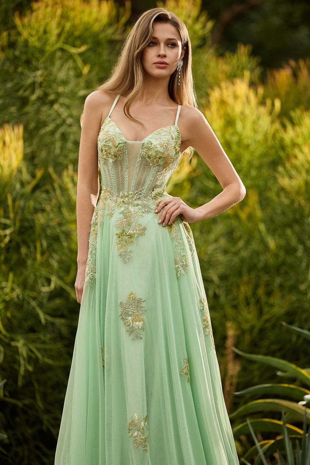 Sparkly Pink Spaghetti Straps Maxi Corset Prom Dress with Beading