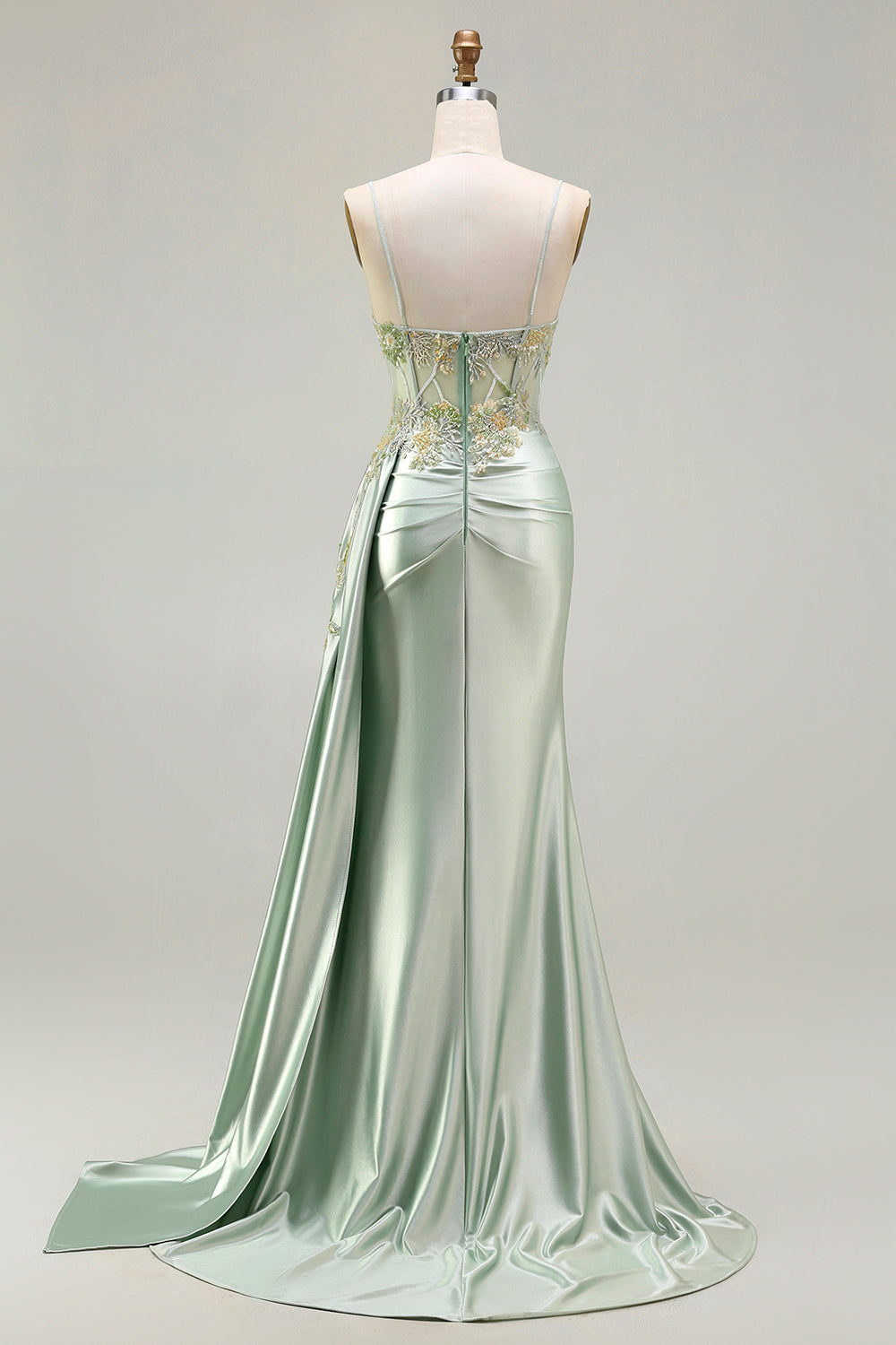 Sparkly Green Floral Long Mermaid Corset Prom Dress with Appliques
