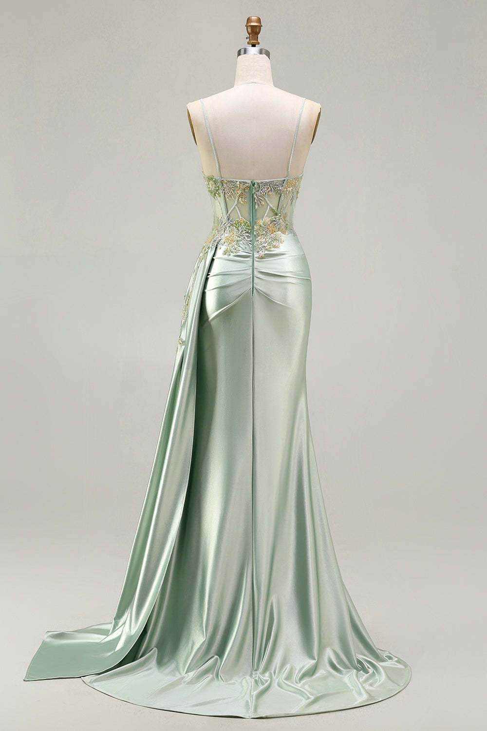 Sparkly Green Floral Long Mermaid Corset Prom Dress with Appliques