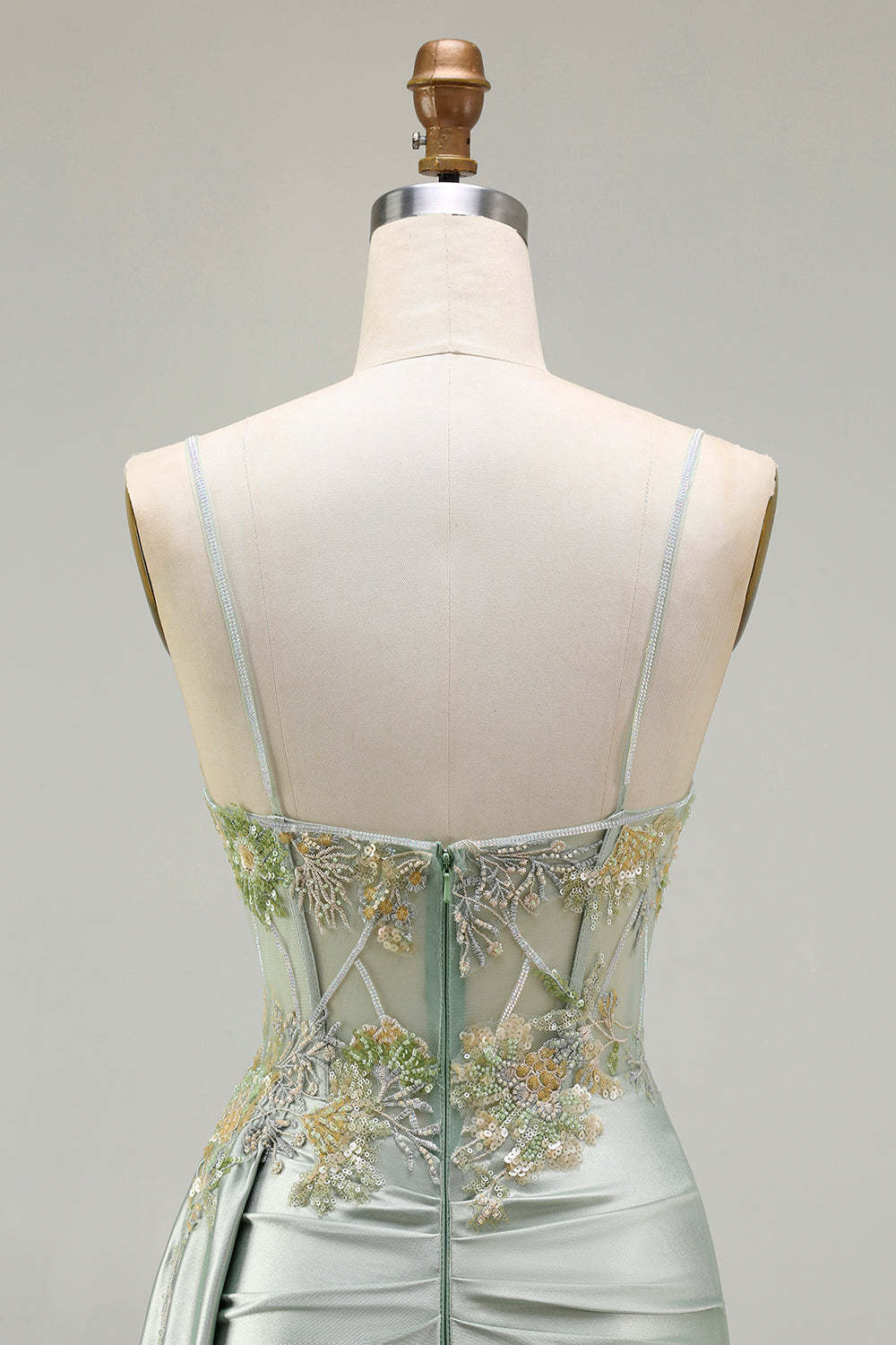 Sparkly Green Floral Long Mermaid Corset Prom Dress with Appliques