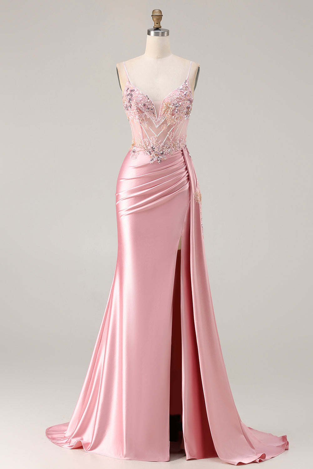 Sparkly Green Floral Long Mermaid Corset Prom Dress with Appliques