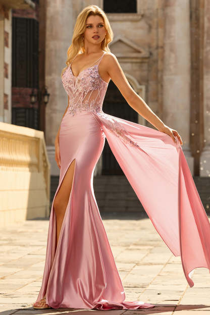 Floral Green Sparkly Long Mermaid Corset Prom Dress with Appliques