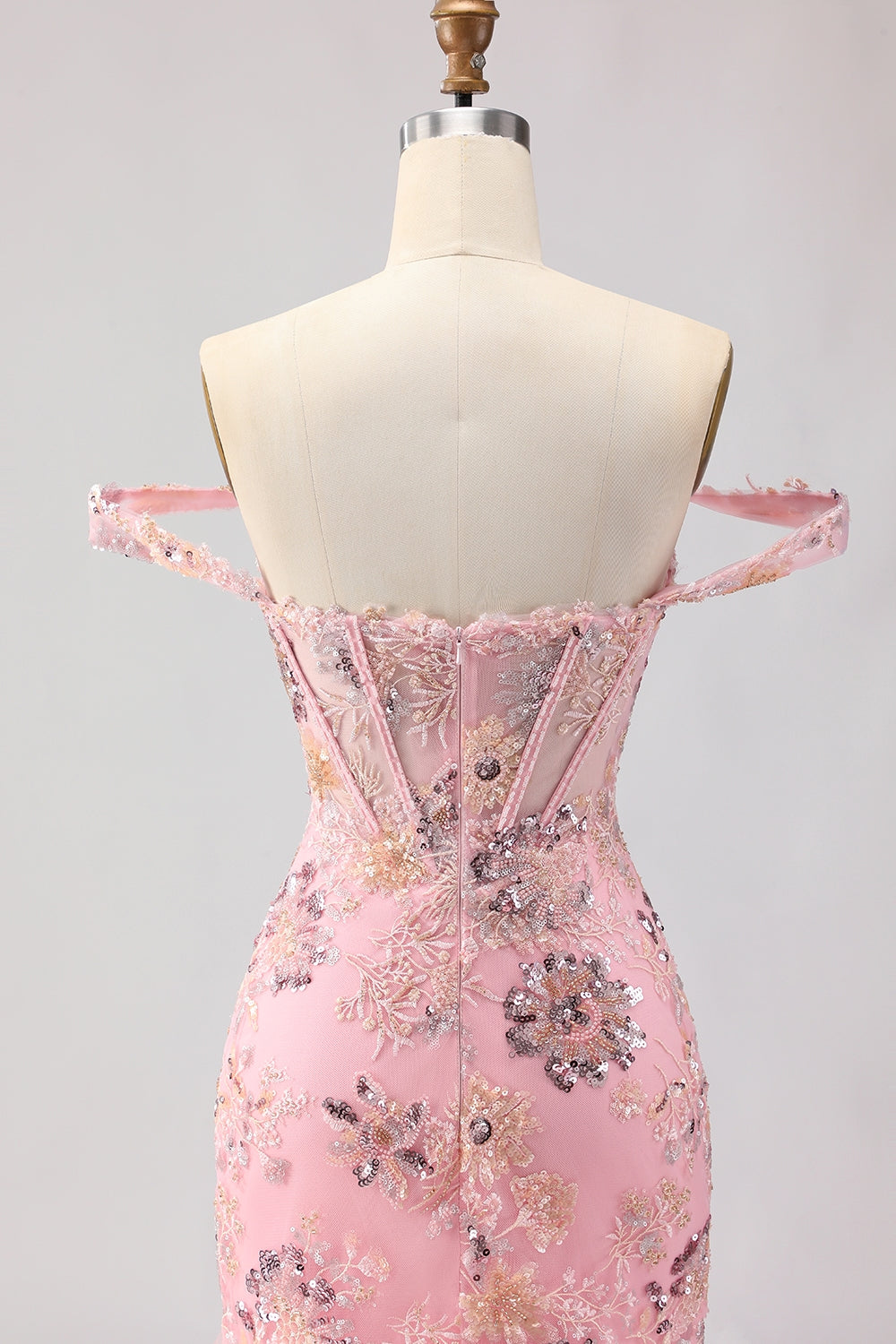 Sparkly Floral Blush Mermaid Ruffled Maxi Corset Prom Dress