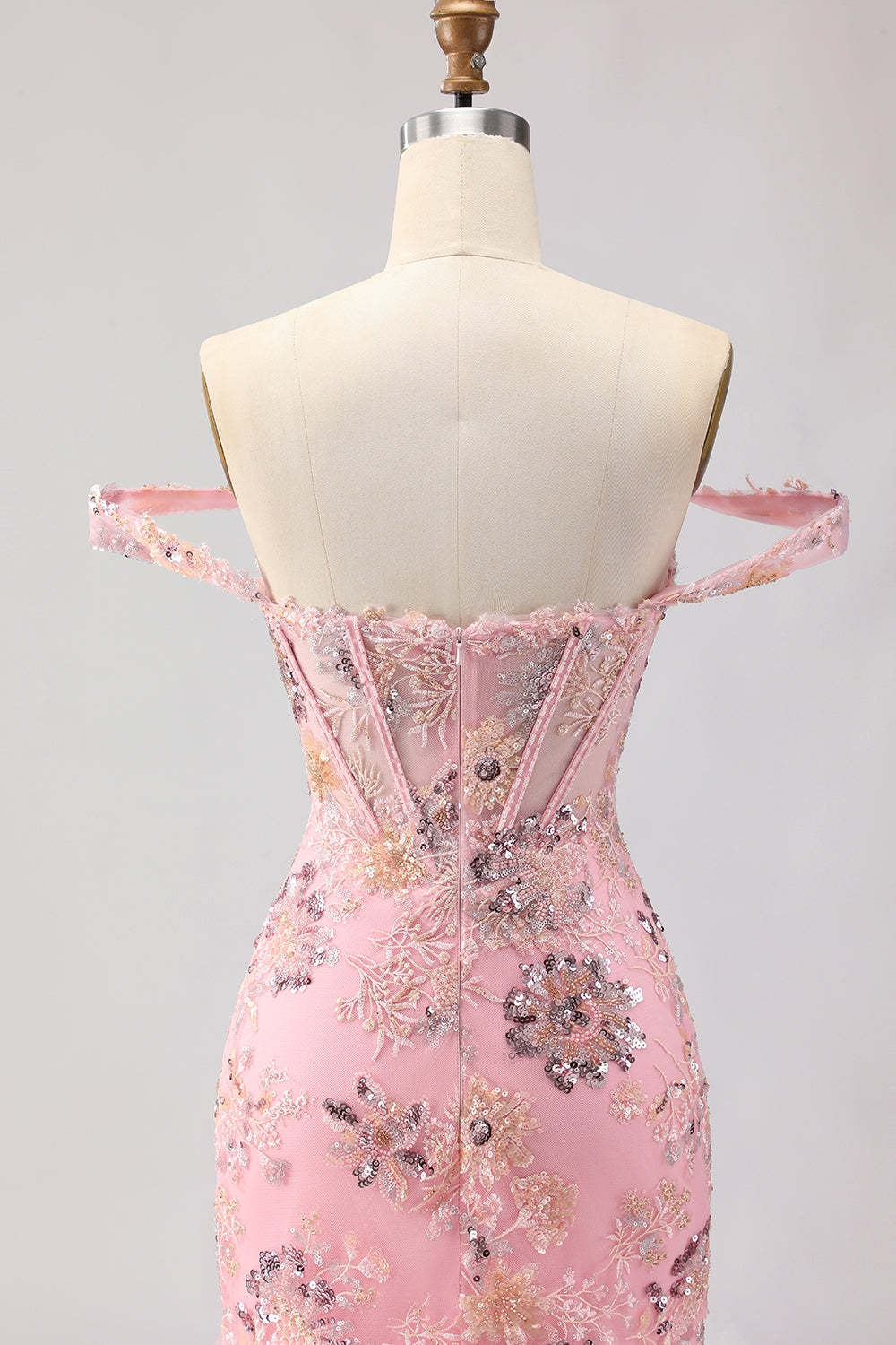 Sparkly Floral Blush Mermaid Ruffled Maxi Corset Prom Dress