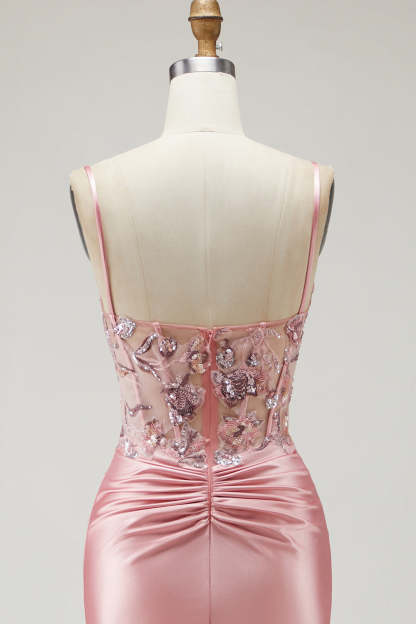 Sparkly Purple Corset Ruched Long Mermaid Prom Dress with Sequins