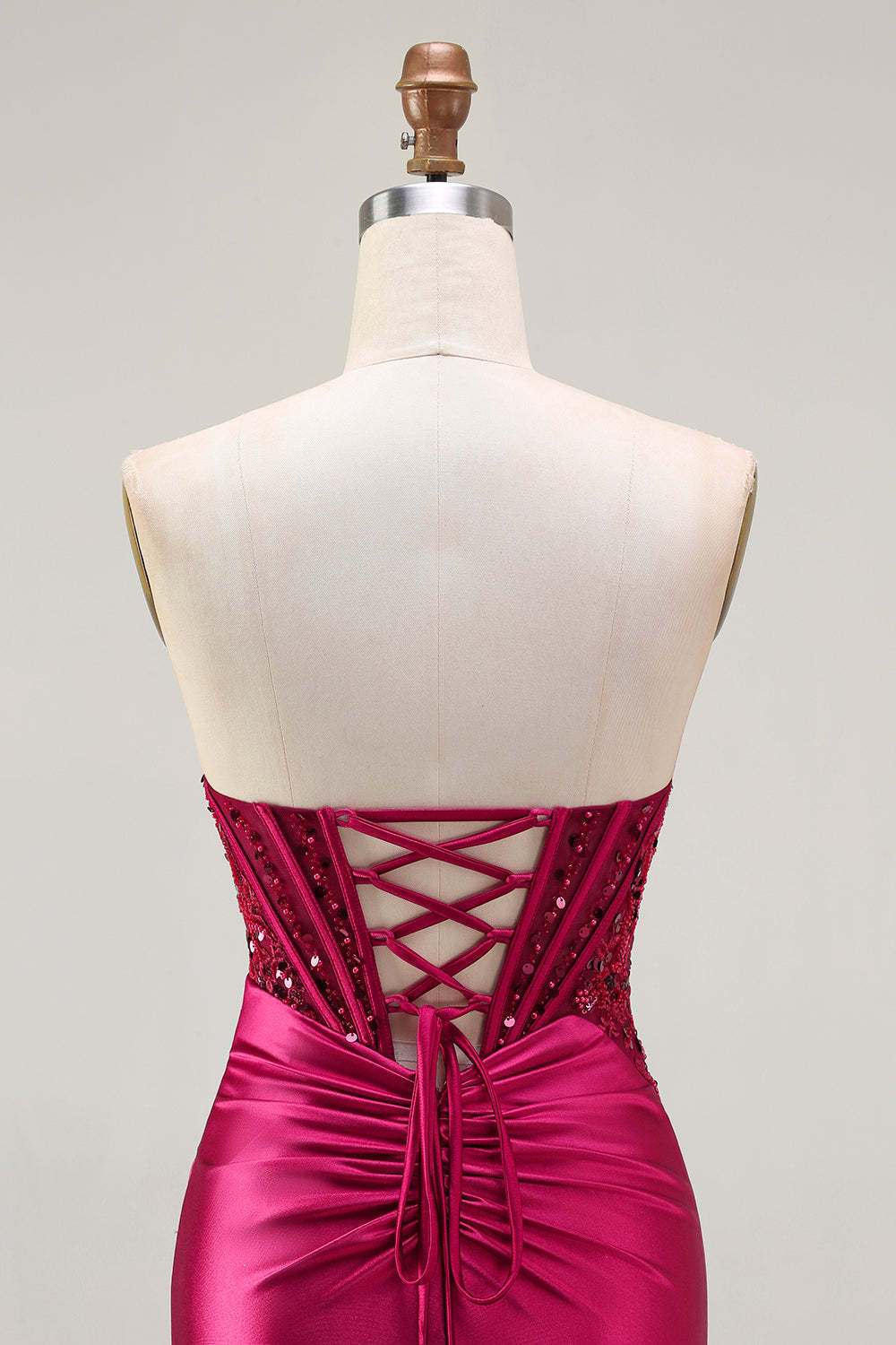 Dark Green Sparkly Beaded Strapless Mermaid Long Corset Prom Dress with Slit