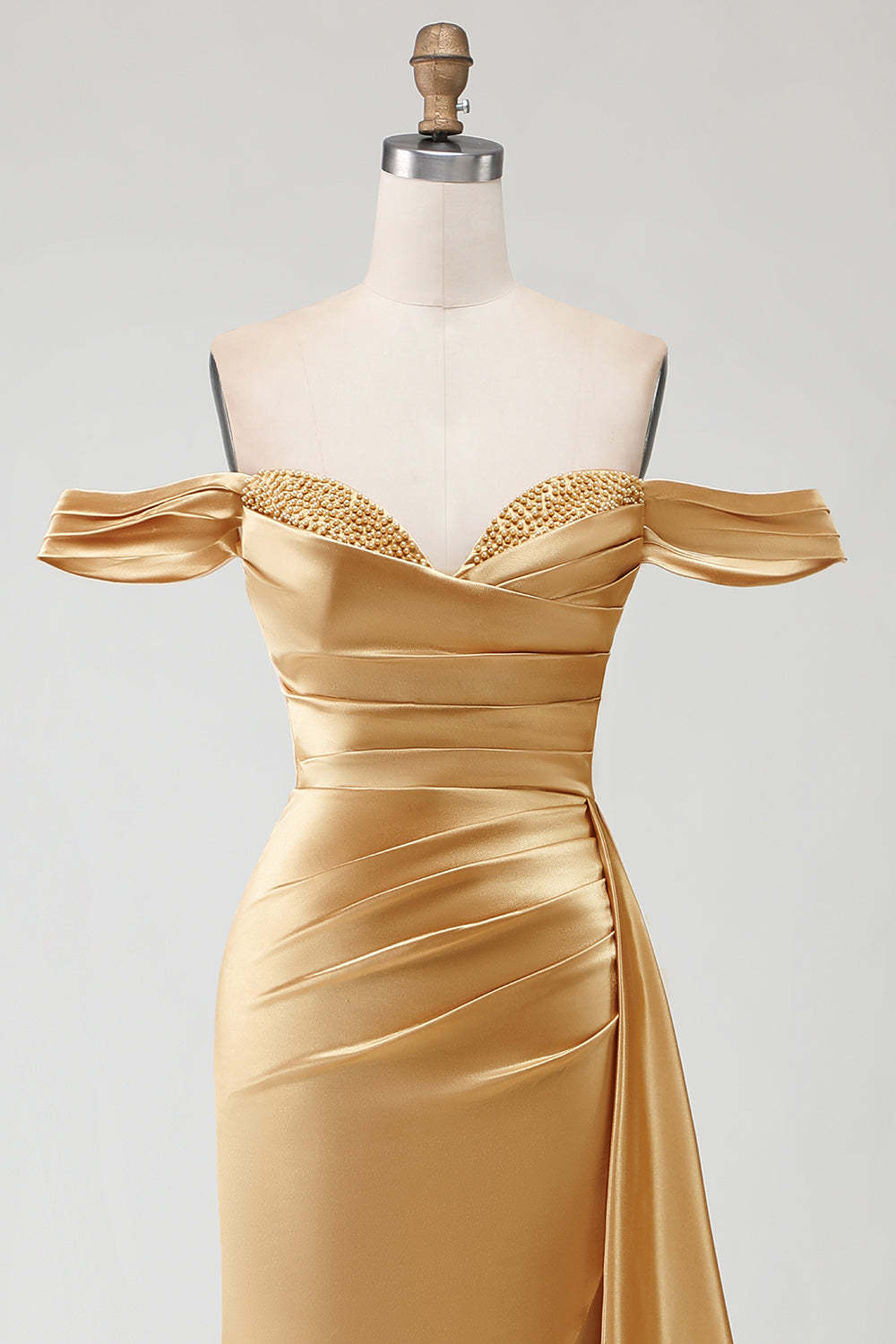 Sparkly Golden Mermaid Maxi Prom Dress with Side Cape