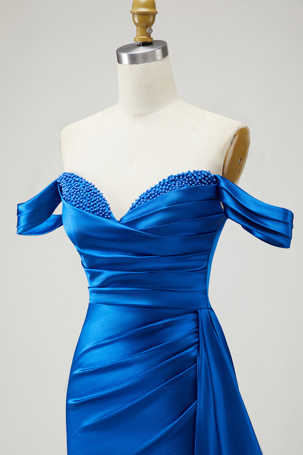 Royal Blue Mermaid Long Ruched Prom Dress with Slit