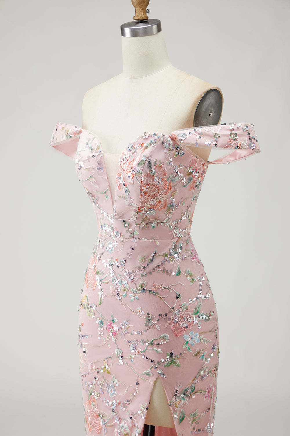 Blush Floral Long Mermaid Prom Dress with Embroidery