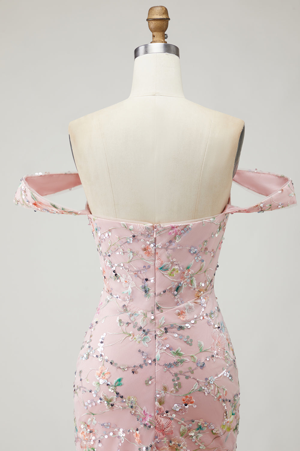 Blush Floral Long Mermaid Prom Dress with Embroidery