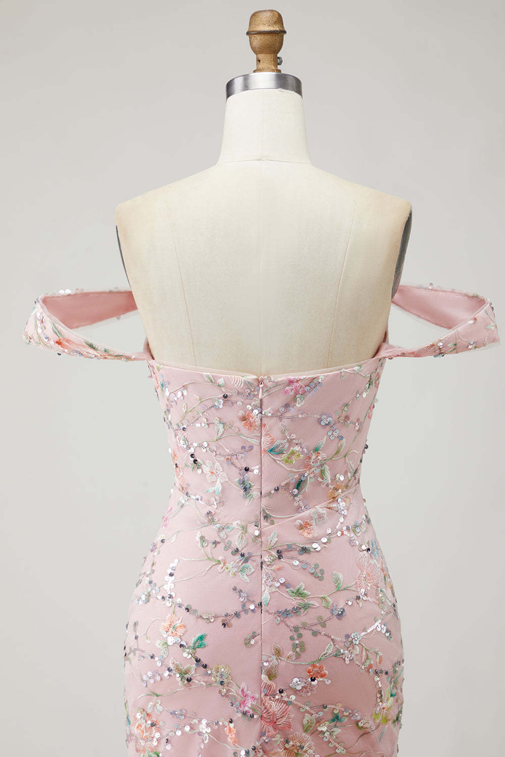 Blush Floral Long Mermaid Prom Dress with Embroidery